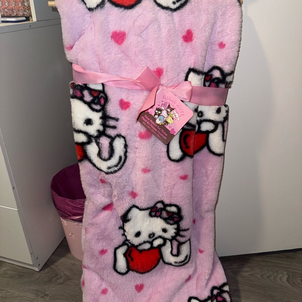 Hello Kitty Pink Faux Fur Blanket